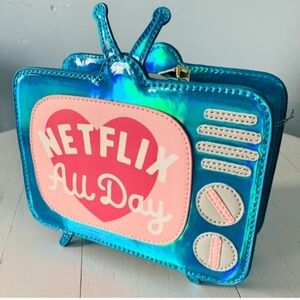 Blue Holographic 'Netflix All Day' Crossbody Bag